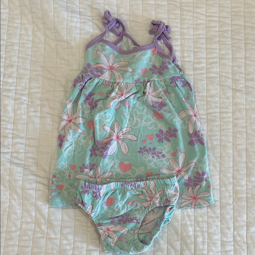 Girls Floral Mint & Lavender Tank Dress Set - Brand Unspecified